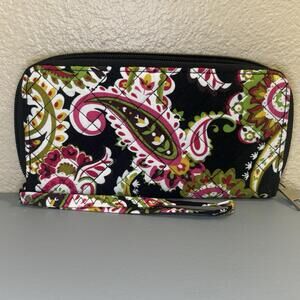 Quilted Paisley floral Wristlet Wallet Zip Storage Credit Cards, ID, Pink Green